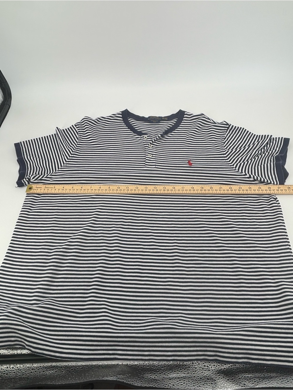 Polo Ralph Lauren Henley Shirt XXL Featherweight Mesh Striped Blue White Cotton - Picture 6 of 10